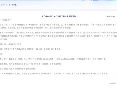 123云盤調(diào)整非VIP下載規(guī)則：超出1GB最低0.5元，為哪般？