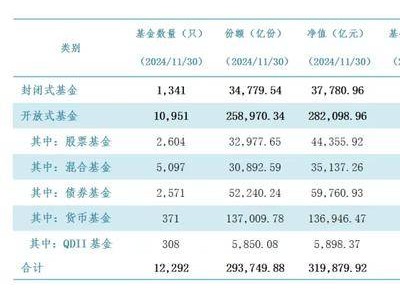 公募基金總規(guī)模逼近32萬億，11月大增近五千億，混合型基金為何縮水？