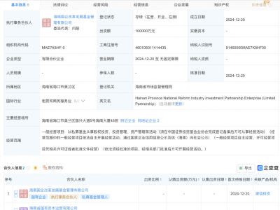 海南國(guó)改產(chǎn)業(yè)投資合伙企業(yè)成立，十億資金助力股權(quán)投資與資產(chǎn)管理