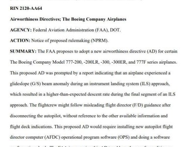 FAA針對波音777系列飛機發(fā)布新適航指令，涉及安全隱患