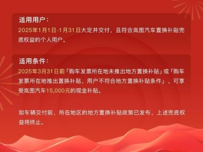 嵐圖汽車官宣：2025年初購車未享地方補貼，可享1.5萬置換補貼兜底