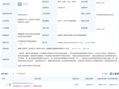 梅花生物投資新設(shè)化工公司，注冊(cè)資本1.6億