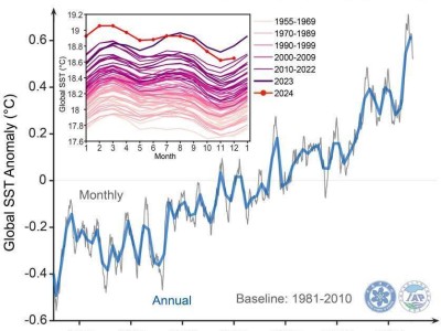 全球海洋持續(xù)“發(fā)燒”，2024年海表溫度及熱含量再創(chuàng)新高