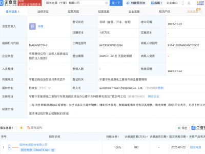 陽光電源新動(dòng)作！寧夏成立全資子公司，涉足電池銷售領(lǐng)域