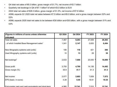 ASML 2024年業(yè)績亮眼：凈銷售額近283億歐元，毛利率達(dá)51.3%